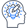 Content creation gears and lightbulb going live, occurring and happening, in the mind illustration - Creative Assets, customized and crafted for Brand Authority